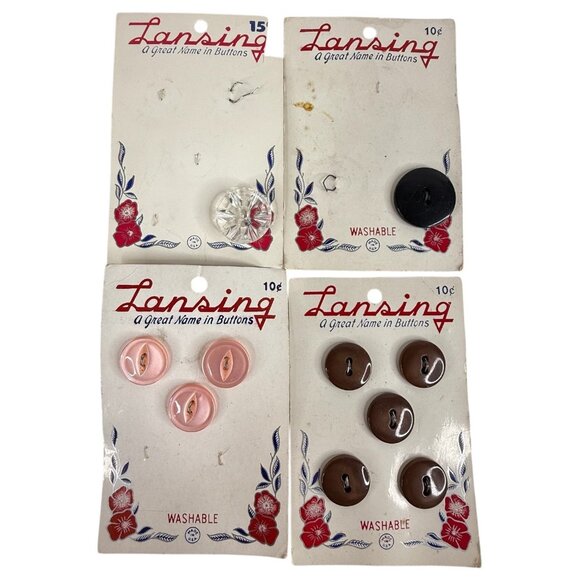 VTG Lansing Buttons Various Sizes & Colors 18 Cards Some Partial Some Complete - Picture 5 of 6
